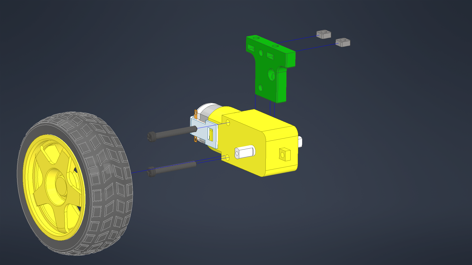 Exploded view of wheel and motor assembly view 2